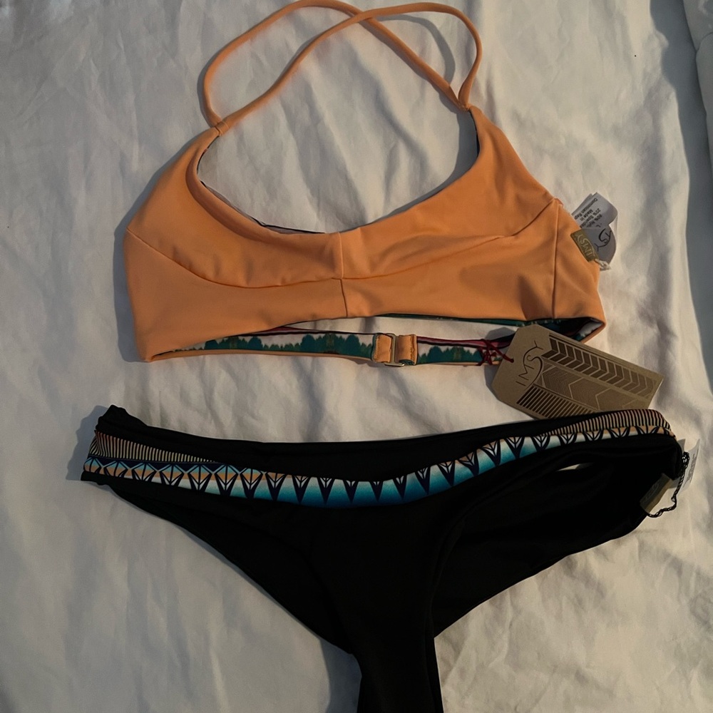 Imsy Women's Orange and Black Bikini Set